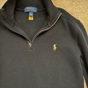 Kid’s Polo Ralph Lauren Black Quarter-Zip Pullover with Gold Pony Embroidery